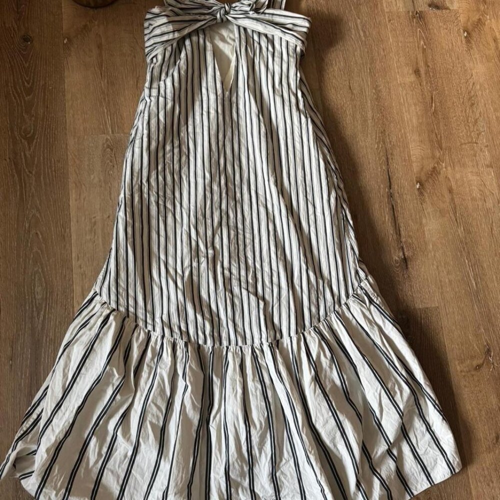 Theory Women's Black Striped Cotton Tie-Back Sleeveless Midi Dress Size S‎ - Picture 3 of 6
